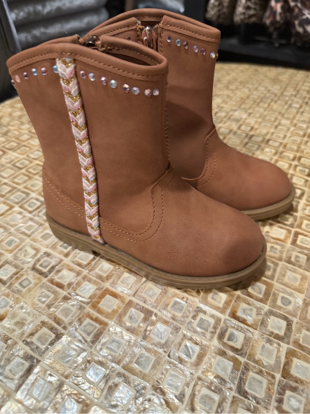 Jessica Simpson Tan Mid-Calf Girls' Boots with Braided Side Detail